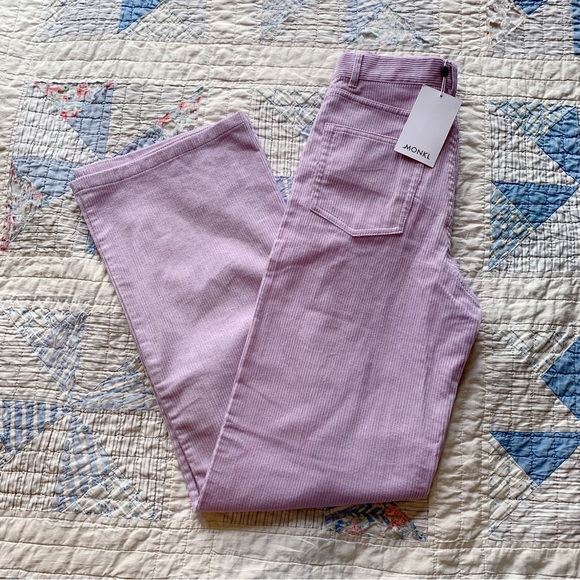 💜SOLD💜Monki Yoko Retro Corduroy Trousers High Waist Wide Leg Dusty Lilac - Picture 2 of 11